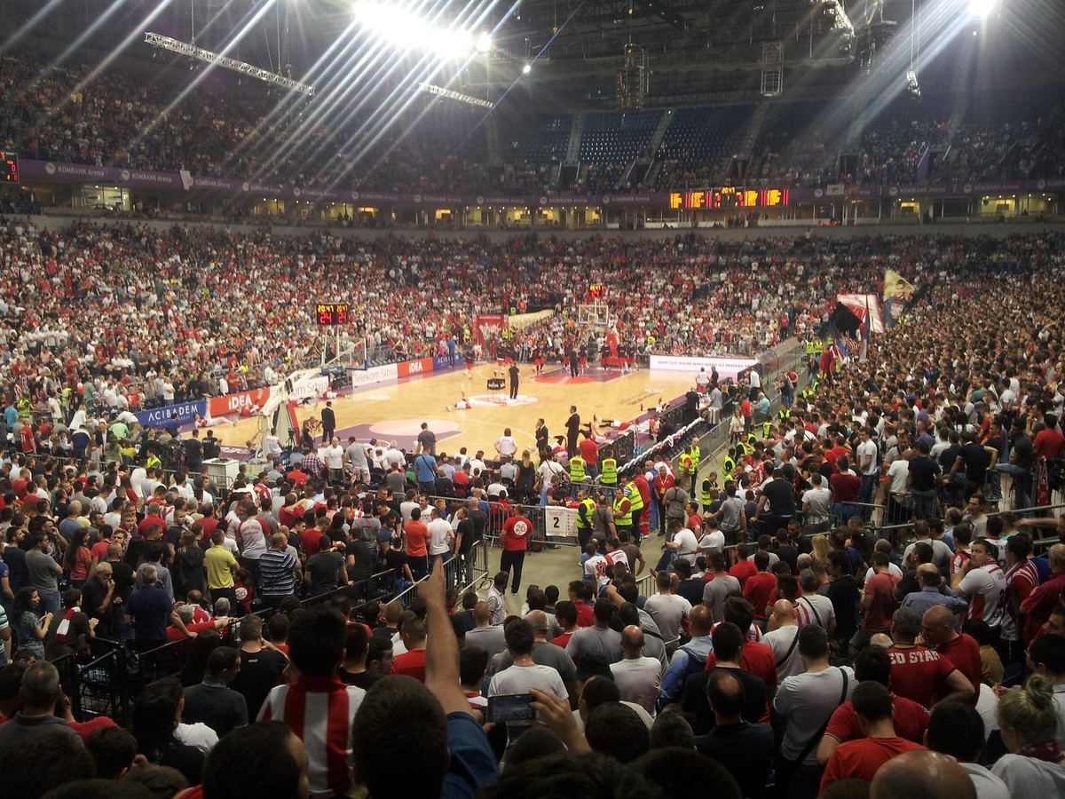 Inside Belgrade Arena during a Crvena Zvezda home game