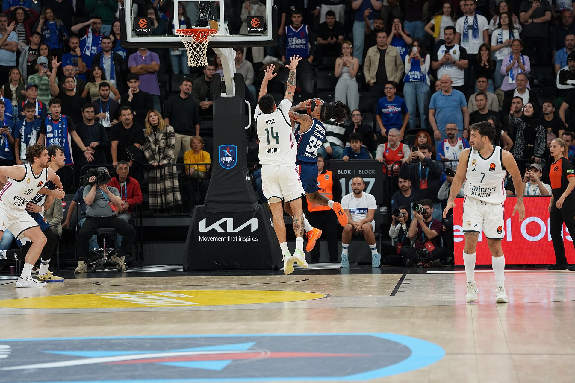 Matthew Strazel of Anadolu Efes Istanbul driving to the basket against Real Madrid