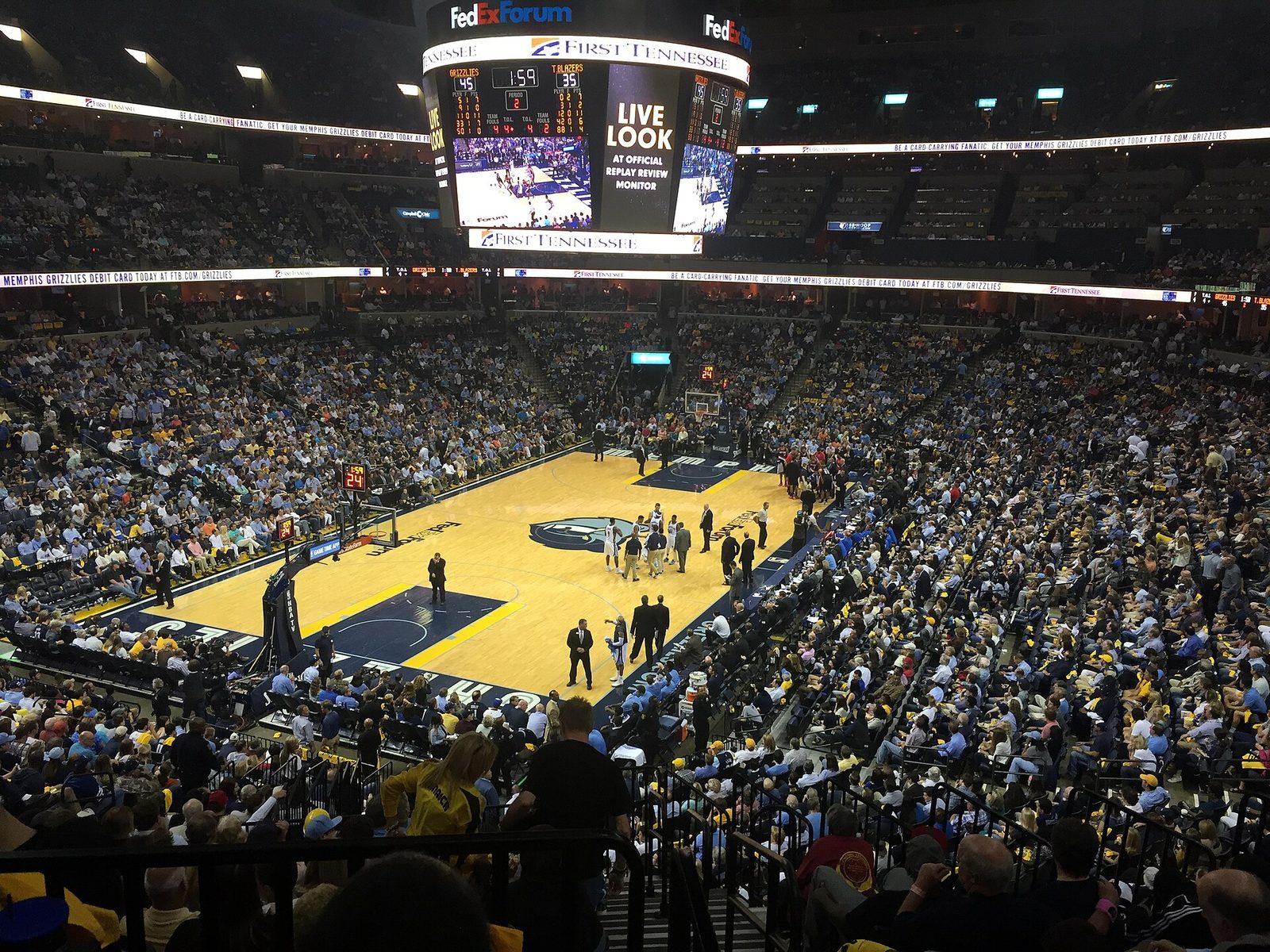 Inside FedExForum in Memphis during a basketball game