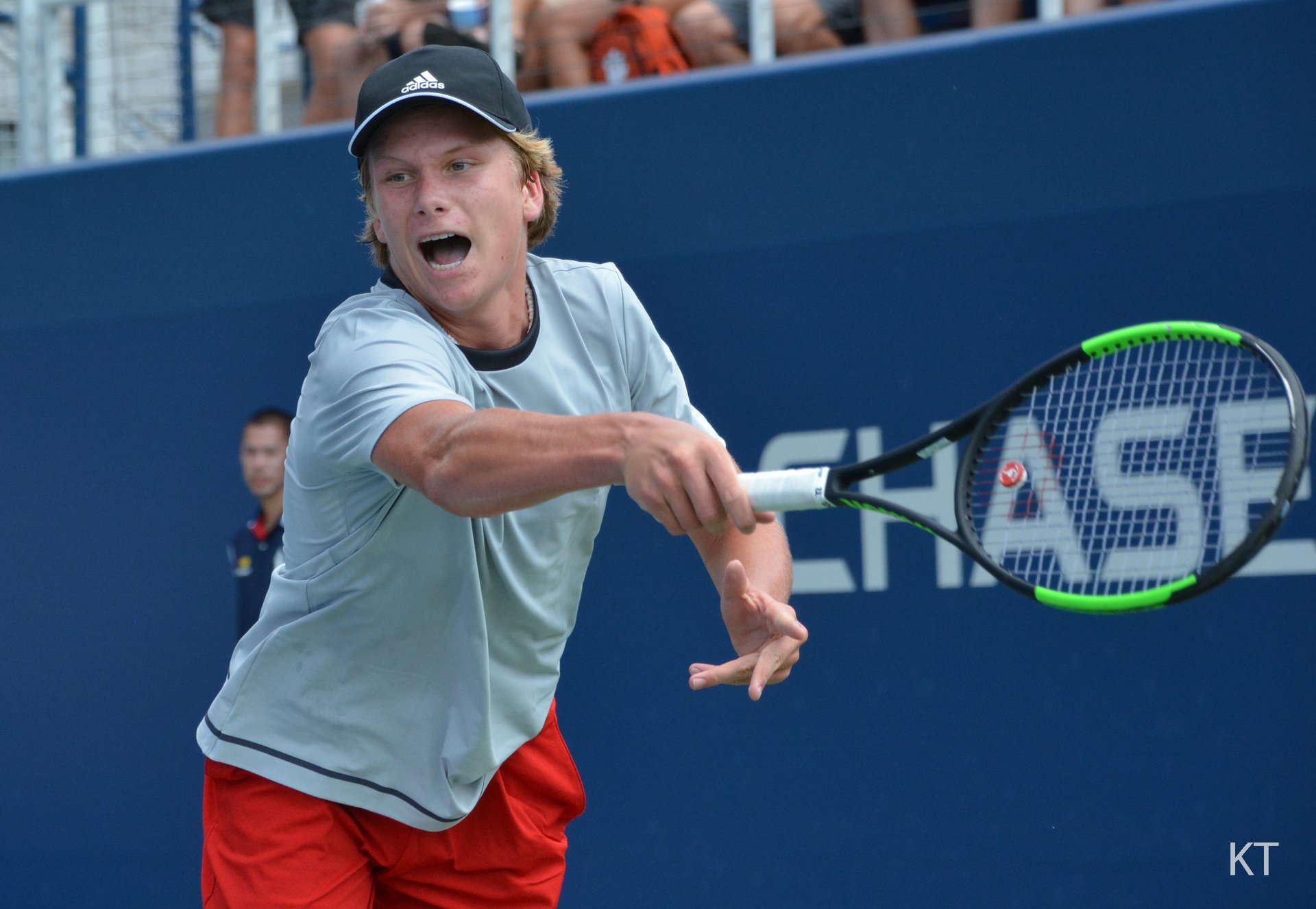 Jenson Brooksby hitting a forehand at the US Open