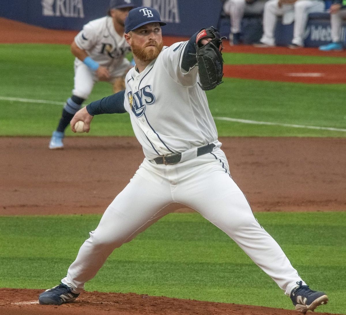 Drew Rasmussen pitching for the Tampa Bay Rays