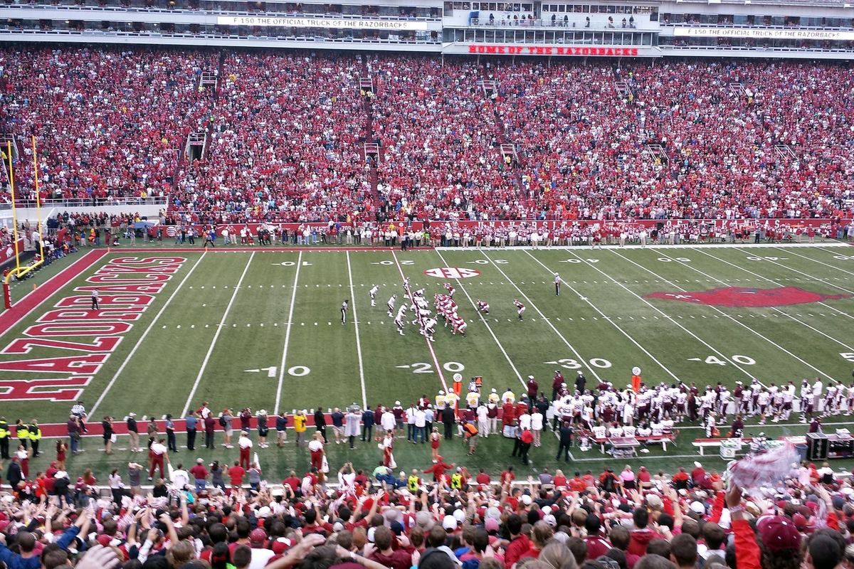 Razorback Stadium in Fayetteville, home of the Arkansas Razorbacks
