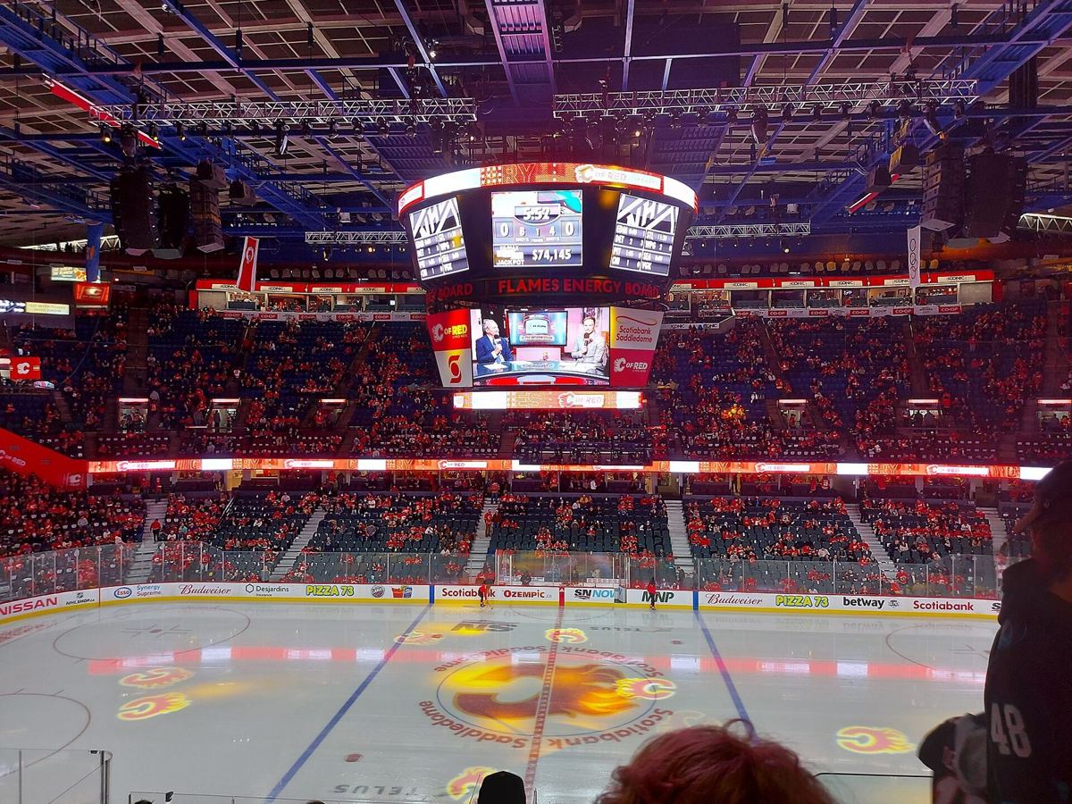 Inside Scotiabank Saddledome in Calgary during a Flames game